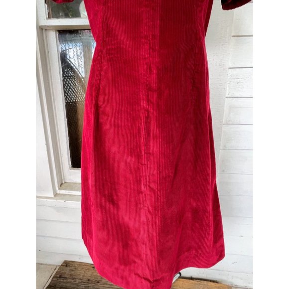 Vintage 1970s Red Corduroy Fitted Dress Size M - Picture 9 of 15